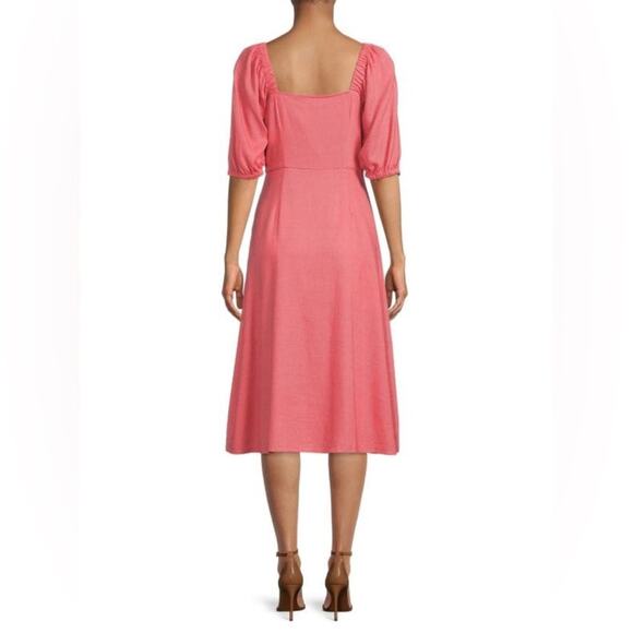 BCBGMAXAZRIA Linen Blend Short Sleeve A-Line Midi Day Dress 8 - Picture 2 of 8